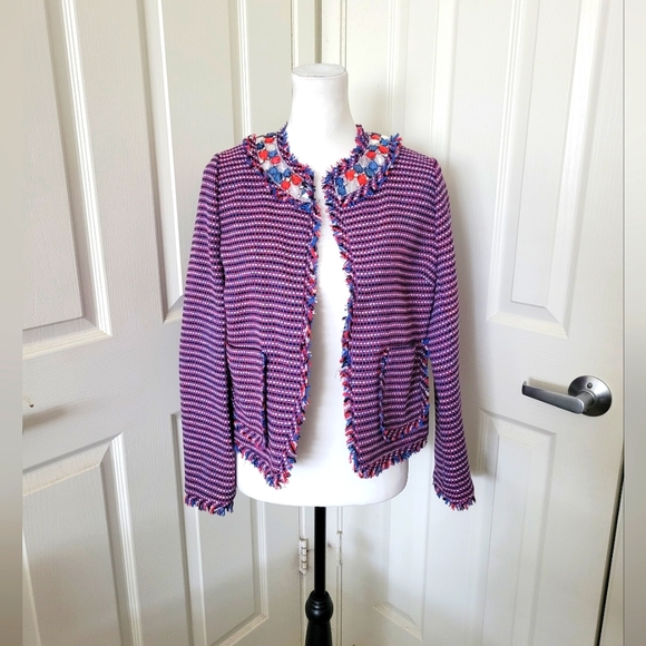 Pinko | NWOT Italian Multicolor Embellished Jeweled Fringe Tweed Jacket - Picture 4 of 15